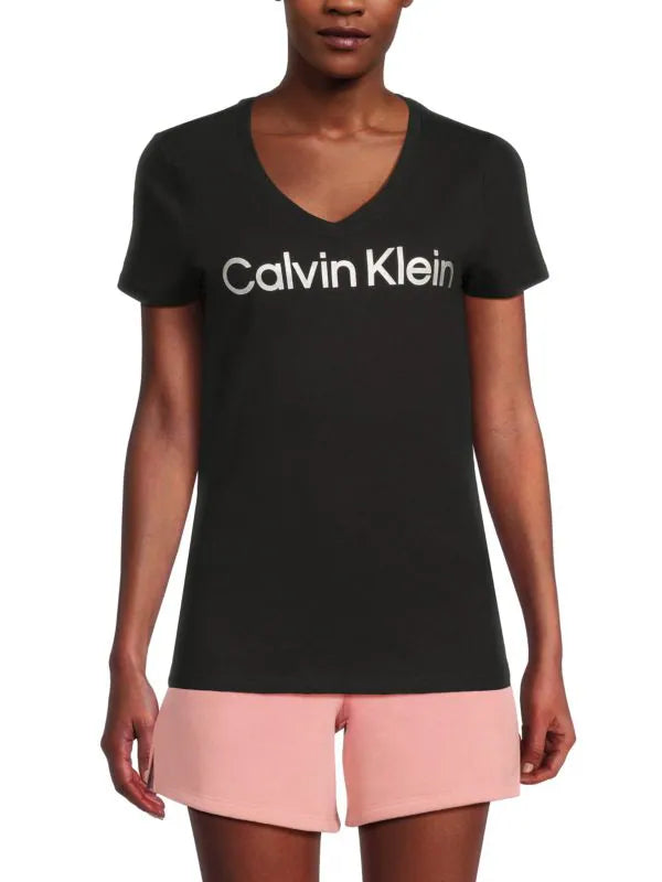 Calvin Klein Monogram V-Neck Logo-Print T-Shirt for Women