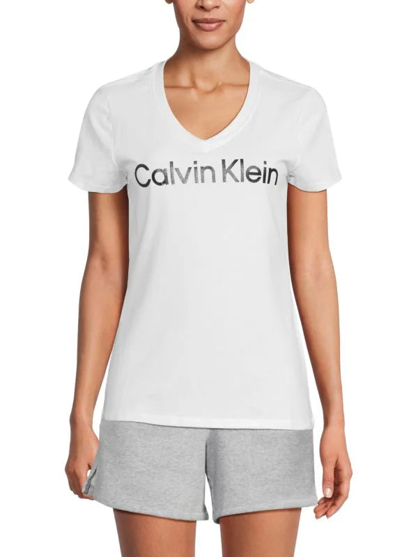 Calvin Klein Monogram V-Neck Logo-Print T-Shirt for Women