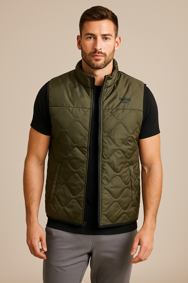 REEBOK Quilted Sleeveless Jacket with Brand Logo OLIVE