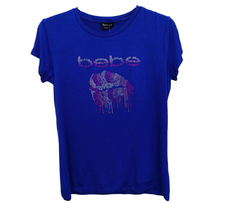 BEBE LOGO RHINESTONE LIPS TEE