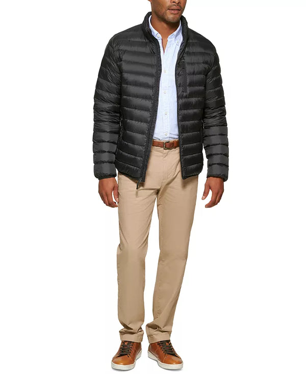 BENETTON Men's Blue Packable Down Full-Zip Quilted Puffer Jacket