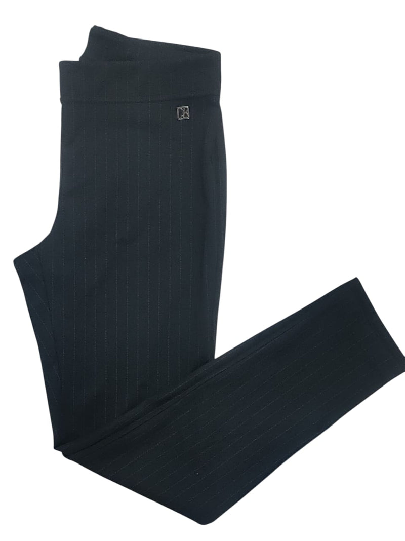 Calvin Klein Women Pinstripe Ponte Slim Fit Pull On Pant-Black/White