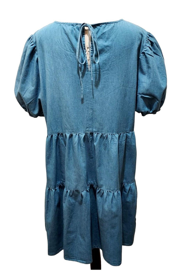 Jack + Avery Women Plus Dress Blue Chambray Cotton Poly RN# 160854