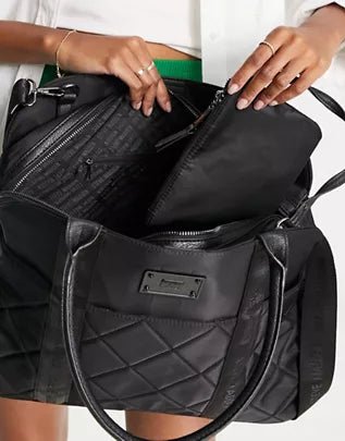 Steve Madden nylon overnight holdall in black