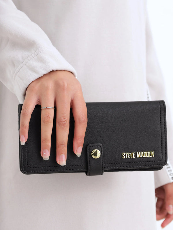Steve Madden Ballen Women's Wallet Nickel Hardware Finish Black Color Shoulder Strap Color Black Smooth Fabric Design