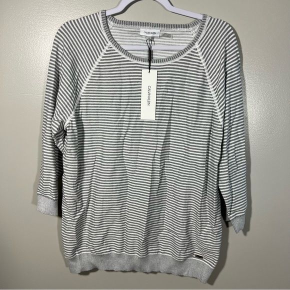 Calvin Klein 3/4 Three Quarter Sleeve Striped Sweater WOMEN