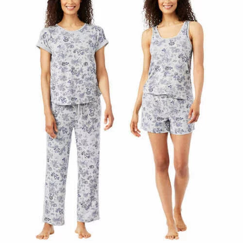 Lucky Brand Ladies' 4-Piece Pajama Set, Gray Mini Denim Floral