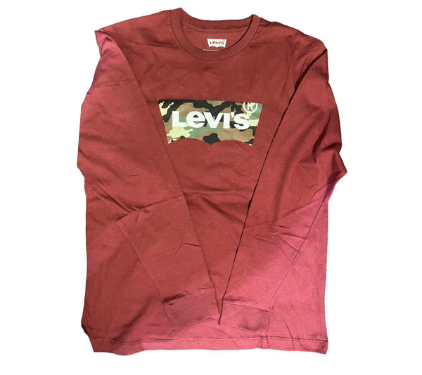 Levi's Men T-Shirt Long Sleeves Printed logo-Maroon