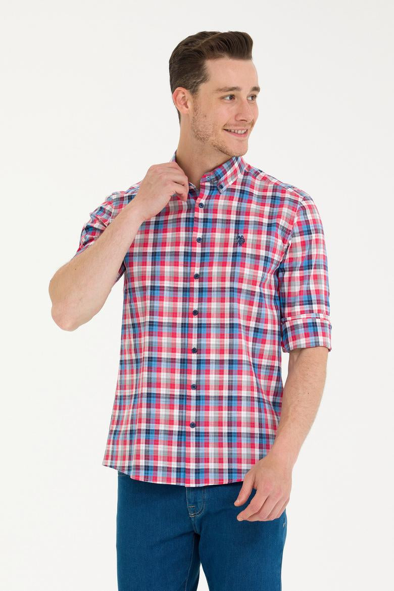 U.S. POLO ASSN Men's Checkered Red Shirt Surprise Discount in Cart