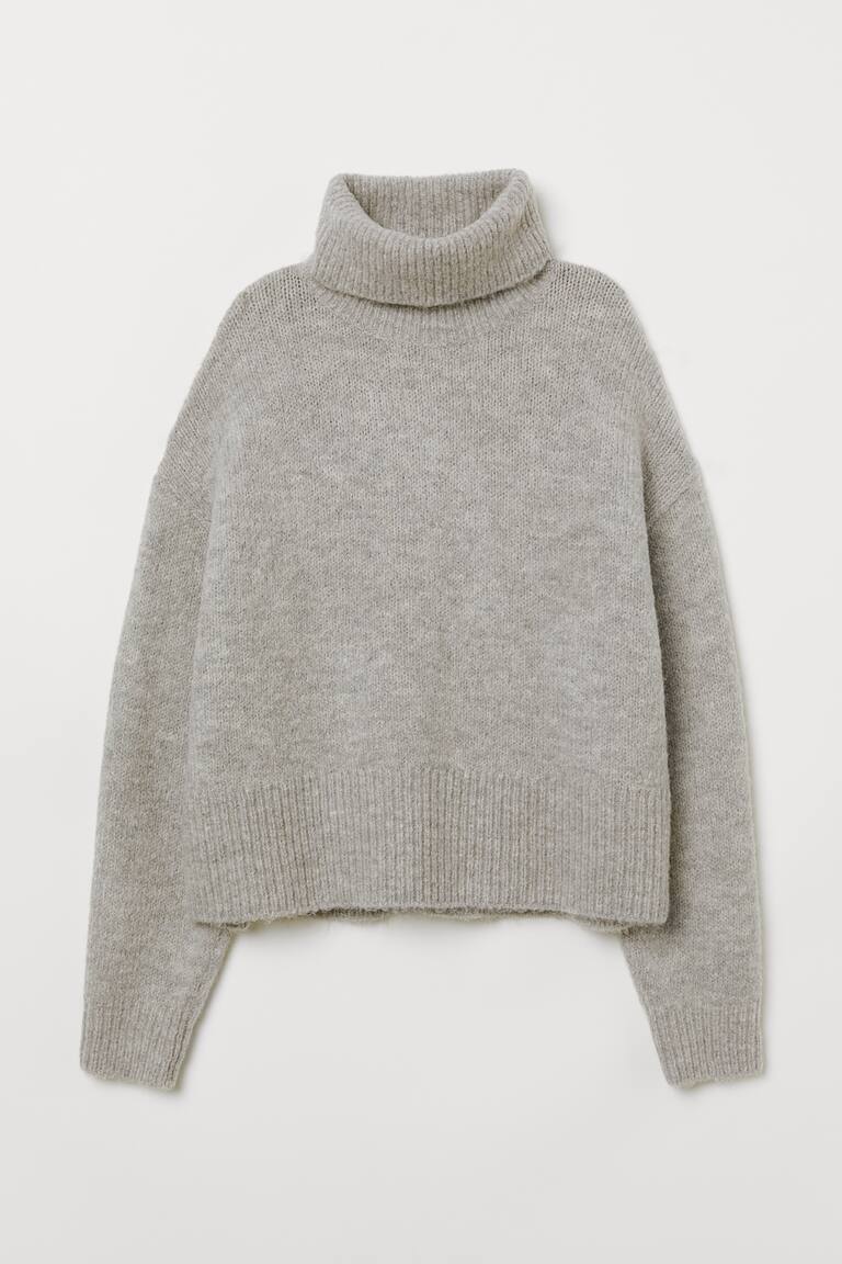 H&M Knitted polo-neck jumper WOMEN  Light grey