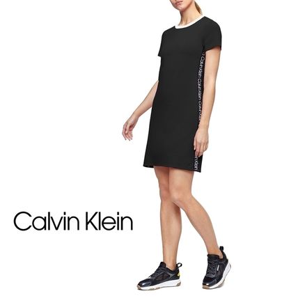 Calvin Klein tee shirt dress blue with brand logo short sleeve scoop neck