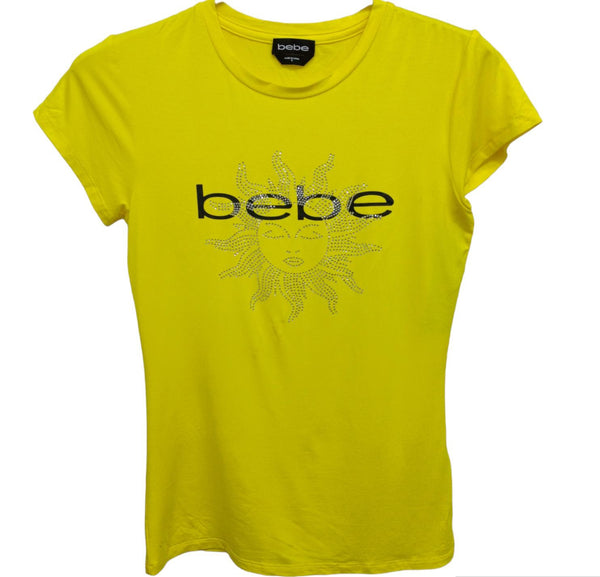 BEBE AUTHENTIC WOMEN'S BLACK CREW NECK SHORT SLEEVE T-SHIRT