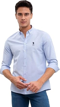 US Polo Assn. Mens Embroidered Button Long Sleeve Shirt Solid