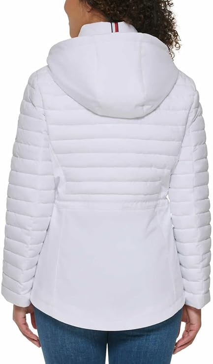 Tommy Hilfiger Women's Puffer Lightweight Hooded Stretch Jacket with Drawstring