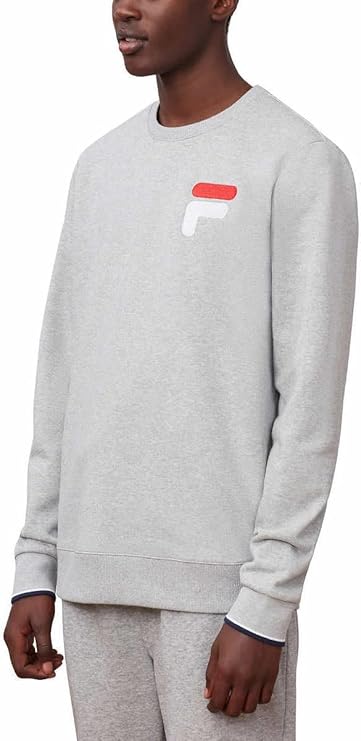 FILA Men's French Terry Crew Neck Pullover Sweatshirt,  Grey