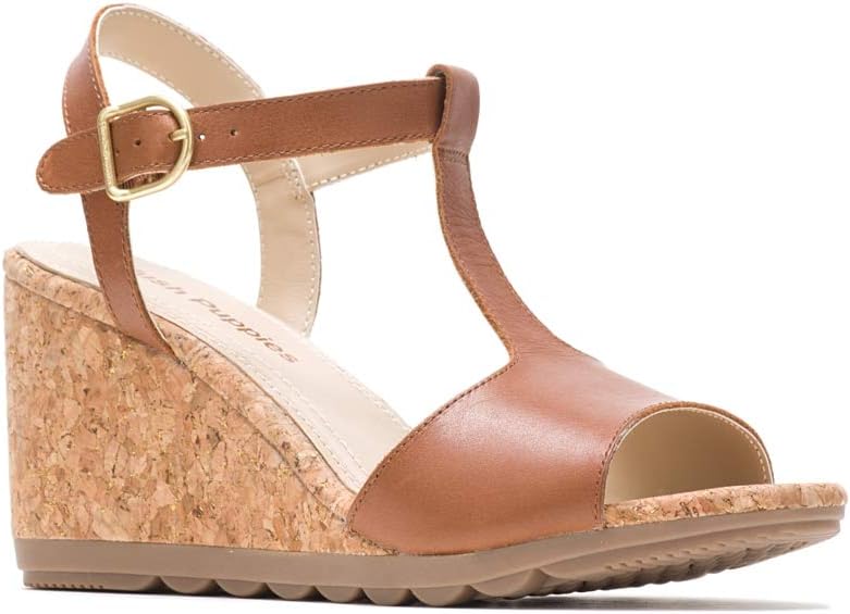 Hush Puppies  Ladies Leather Wedge Sandals Tan