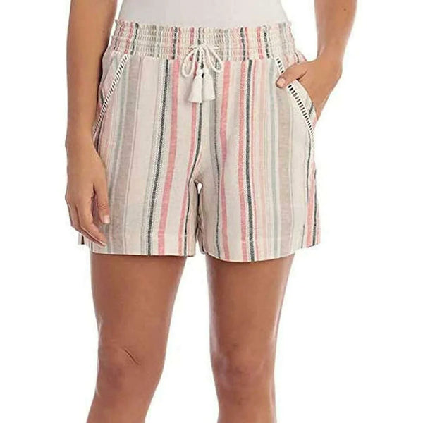 BRIGGS WOMEN'S SMOCKED WAIST LINEN BLEND SHORTS