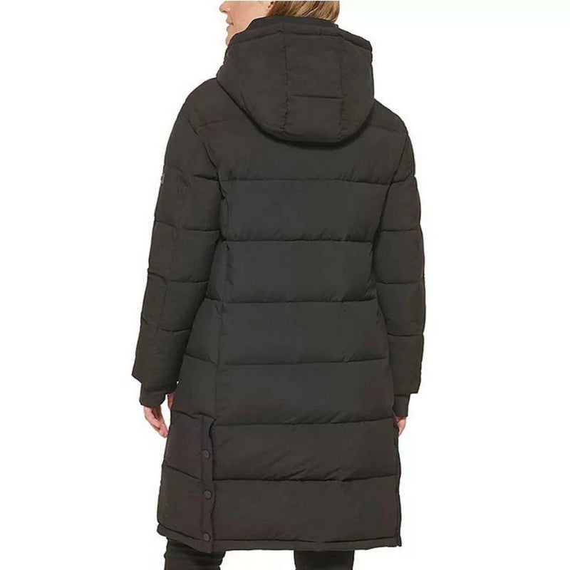 DKNY Women's Long Puffer Detachable Hooded Wind Resistant Jacket