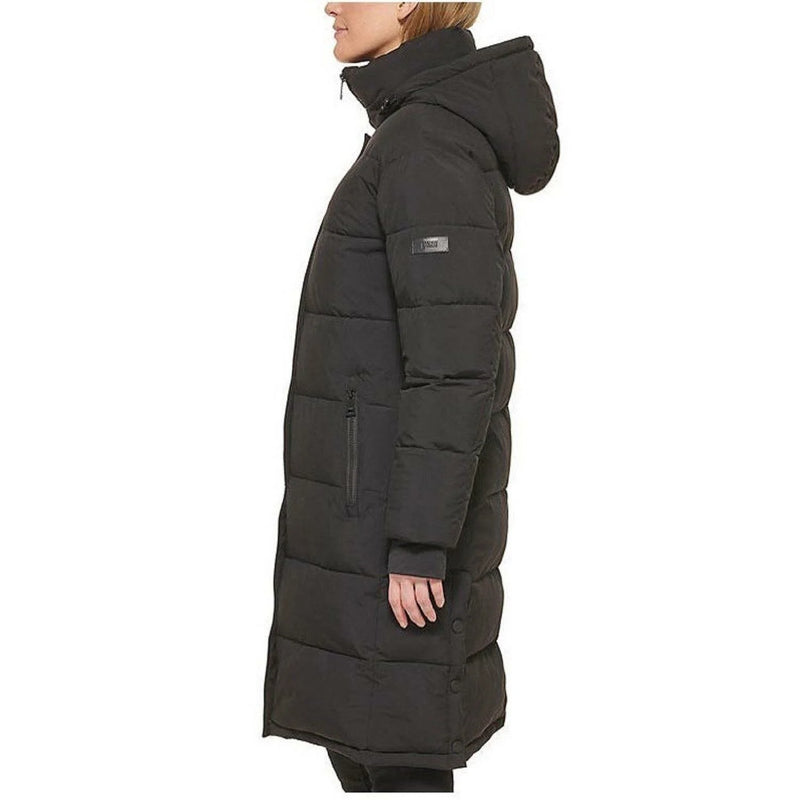 DKNY Women's Long Puffer Detachable Hooded Wind Resistant Jacket