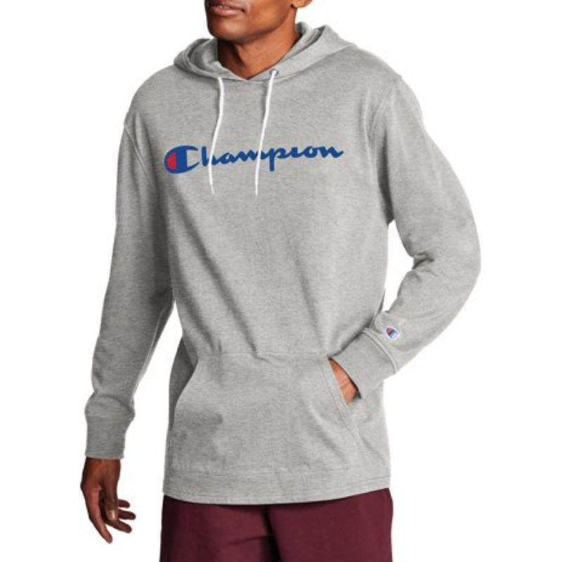 Champion Mens Middleweight Jersey Hoodie Pullover LARGE Script Logo GRAY Graphic