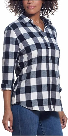 Weatherproof Vintage Women Casual Soft Brushed Plaid Button Down Flannel Shirt