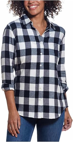 Weatherproof Vintage Women Casual Soft Brushed Plaid Button Down Flannel Shirt