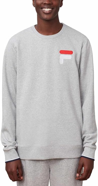 FILA Men's French Terry Crew Neck Pullover Sweatshirt,  Grey