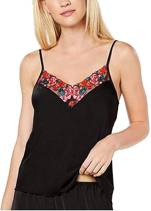 INC International Concepts Women's Embroidered Pajama Camisole Deep Black Floral