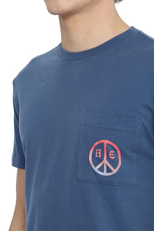 American Eagle Men's Blue Super Soft Graphic T-Shirt