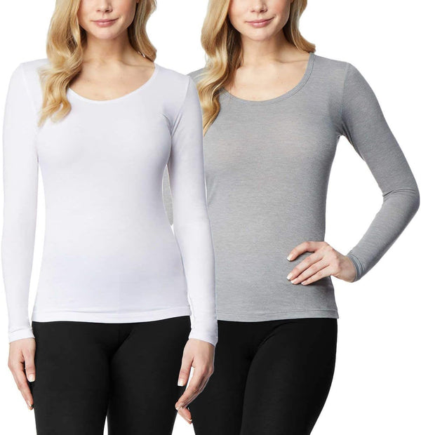 32 Degrees Ladies' Heat Tee, 2-pack WHITE&GRAY