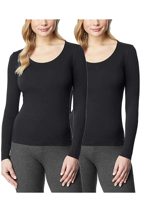 Felina Ladies 2-pack Long Sleeve T-shirt Tagless Soft Cotton Stretch Black