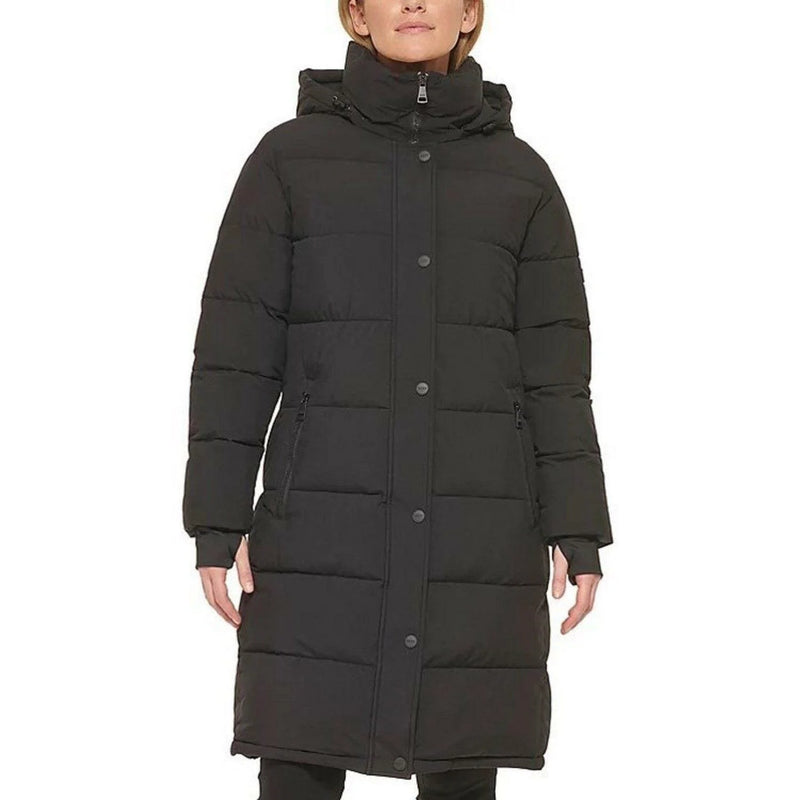DKNY Women's Long Puffer Detachable Hooded Wind Resistant Jacket
