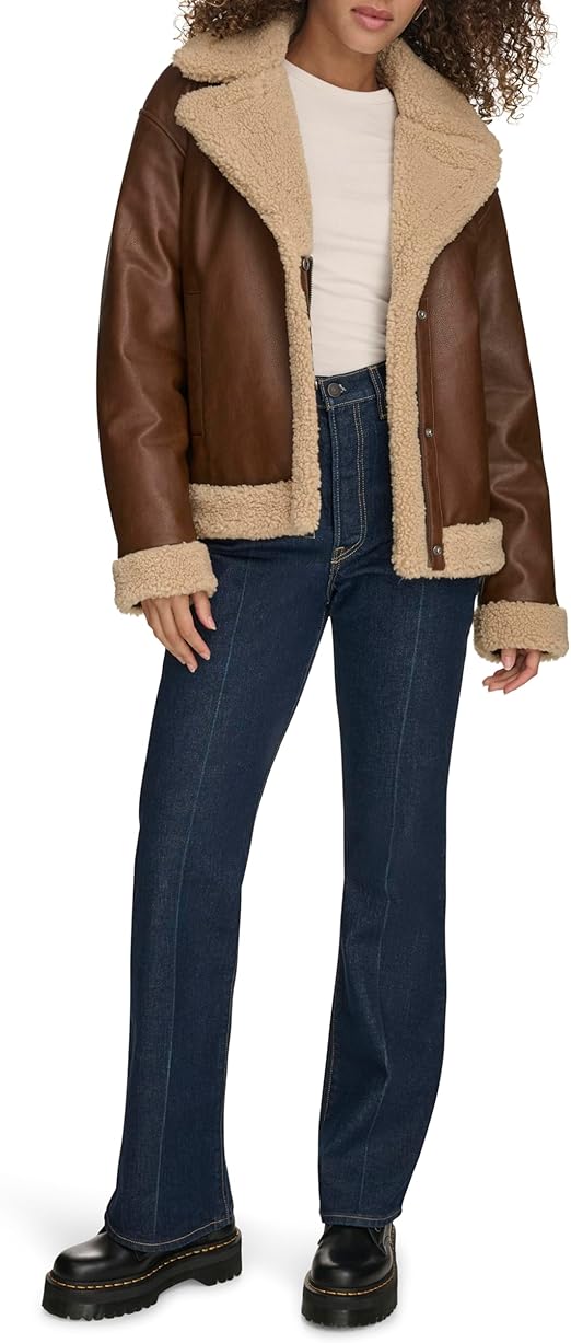 Levi's Ladies' Faux Leather Trucker Moto Jacket Sherpa Lined
