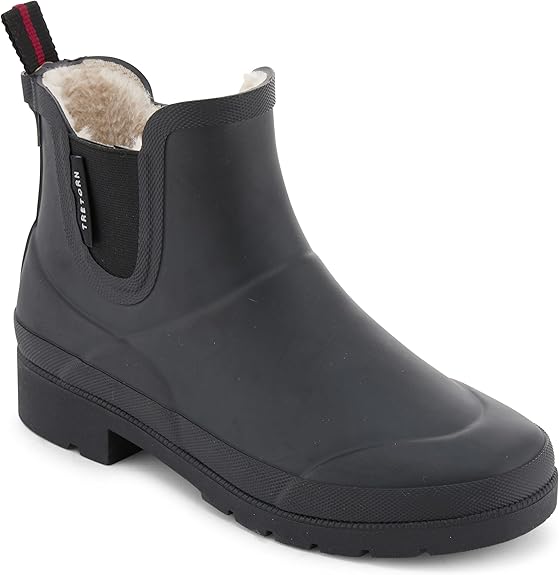 Tretorn Lina Womens Chelsea Rain Boots Black Rubber Fur Lined