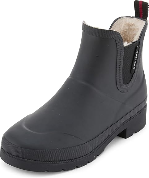 Tretorn Lina Womens Chelsea Rain Boots Black Rubber Fur Lined