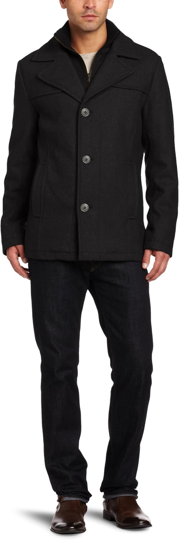 Kenneth Cole New York Men's Melton Single Breasted Coat