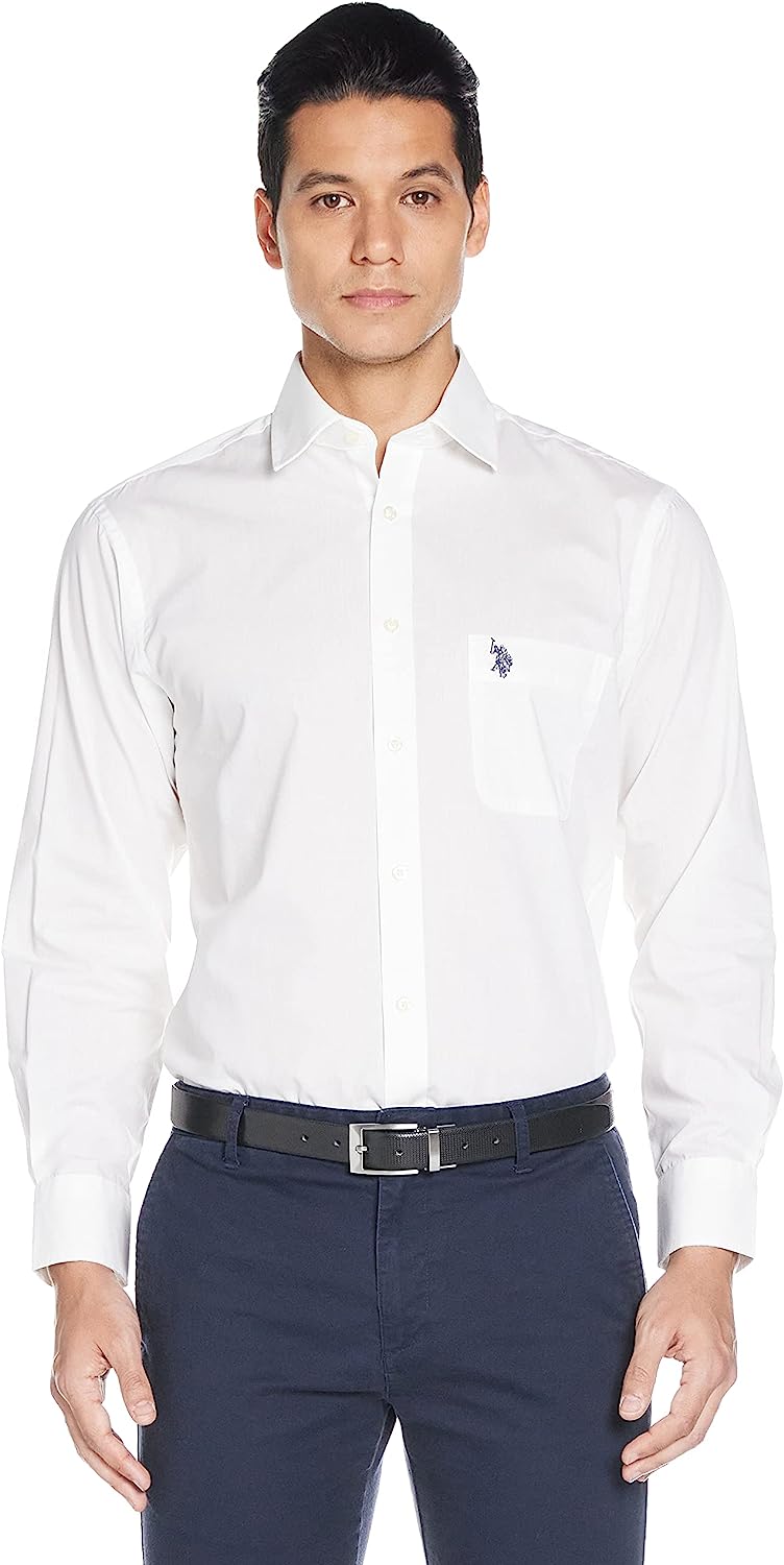 U.S. Polo Assn. Men's Regular Fit Solid Semi Spread Collar Dress Shirt