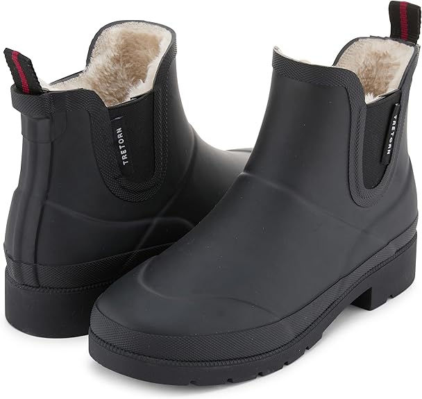 Tretorn Lina Womens Chelsea Rain Boots Black Rubber Fur Lined