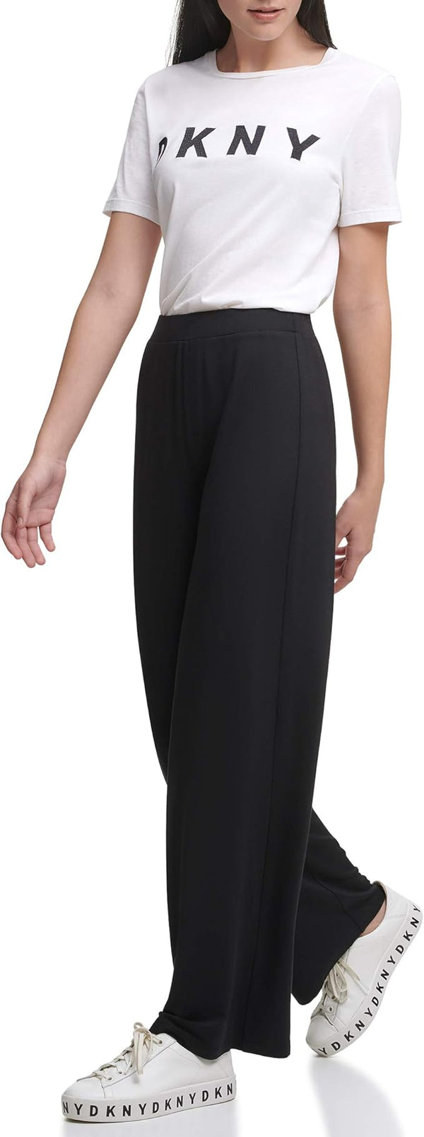 DKNY Women Pull on Wide Leg Pants-Black