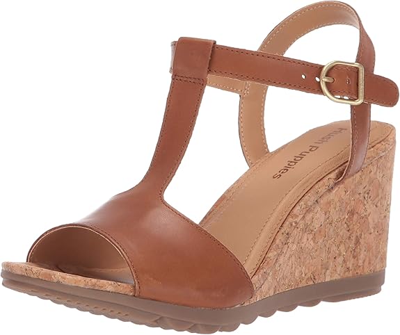 Hush Puppies  Ladies Leather Wedge Sandals Tan