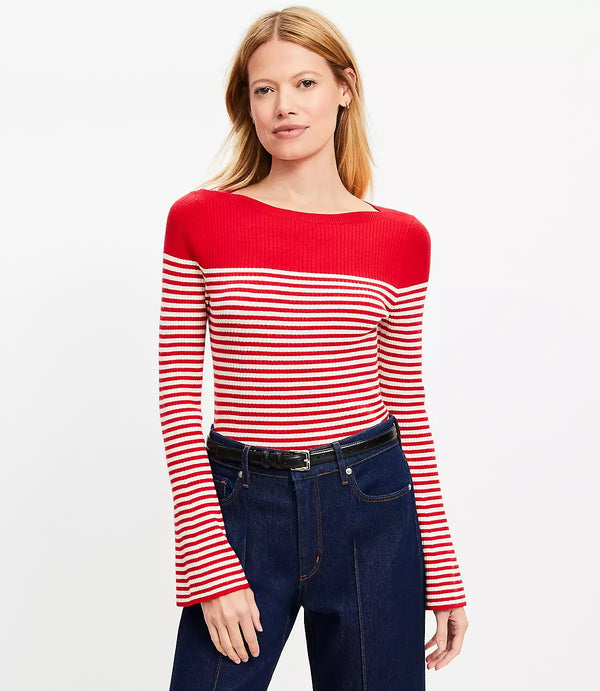 Loft Women Top Striped Knitwear Pullover-Red