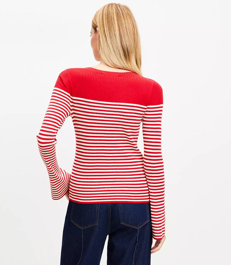 Loft Women Top Striped Knitwear Pullover-Red