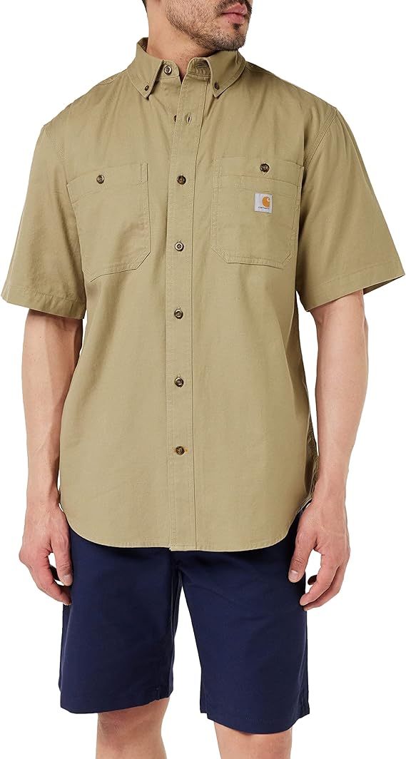 Carhartt Men's Rugged Flex Rigby Short-Sleeve Work Shirt Utility Button, Dark Khaki