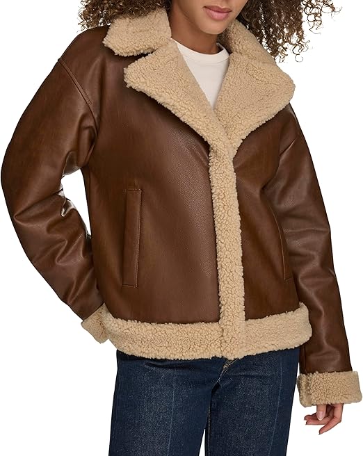 Levi's Ladies' Faux Leather Trucker Moto Jacket Sherpa Lined