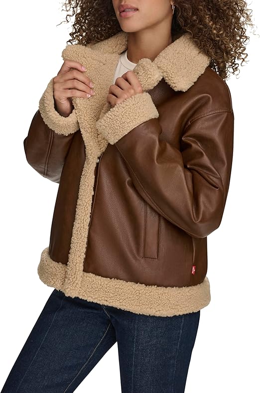 Levi's Ladies' Faux Leather Trucker Moto Jacket Sherpa Lined