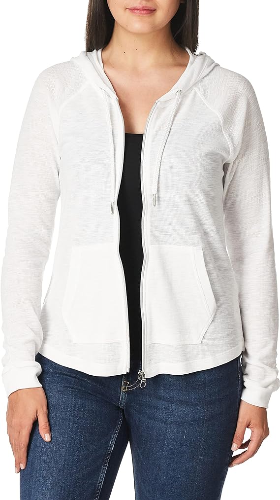 Calvin Klein Women's Long Sleeve Shirred Zip Up Hoodie