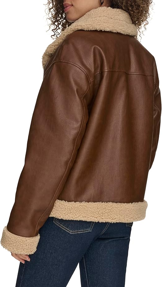 Levi's Ladies' Faux Leather Trucker Moto Jacket Sherpa Lined