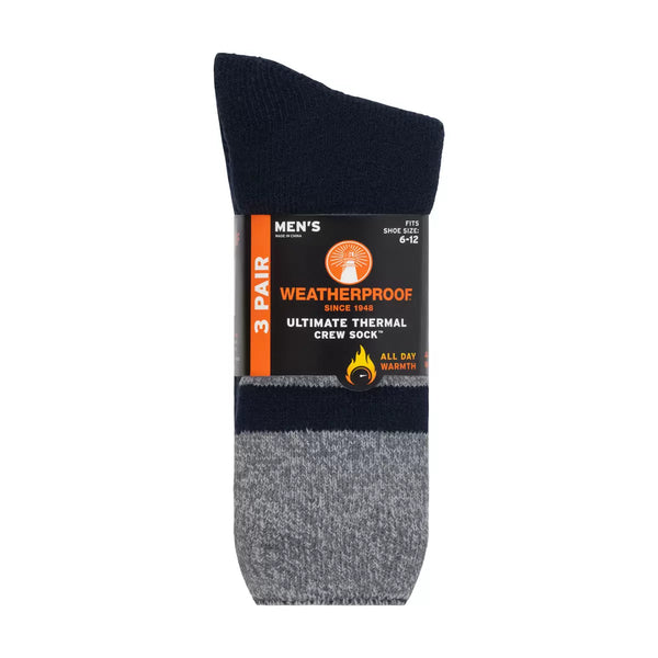 Weatherproof Men's Thermal Crew Socks, 3 Pack