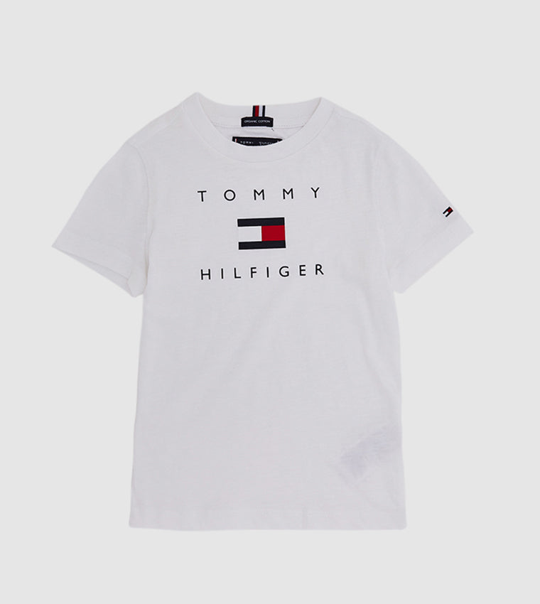 Tommy Hilfiger Short Sleeve Round Neck Logo Printed Tee-White MEN