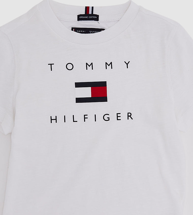 Tommy Hilfiger Short Sleeve Round Neck Logo Printed Tee-White MEN